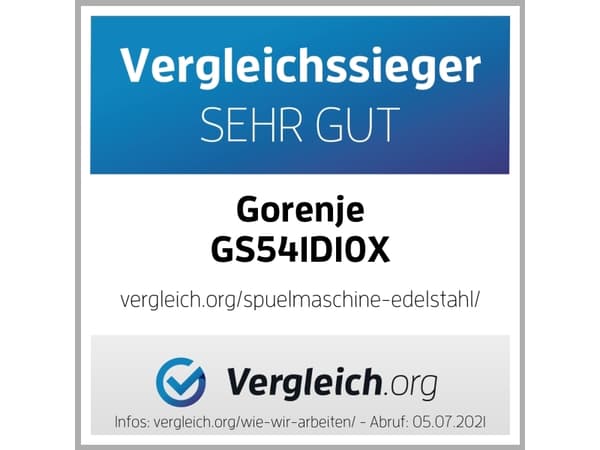 Gorenje GS541D10X, Vapaasti seisova, Slimline (45 cm), Hopea, 11 paikkoja, C, 45 dB