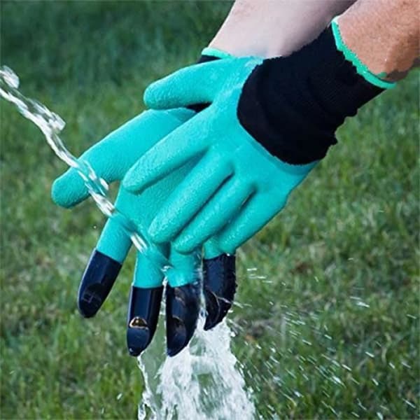 1 par Garden Genie-handskar, arbetshandske för män och kvinnor med ABS-plastklor på höger hand för grävning