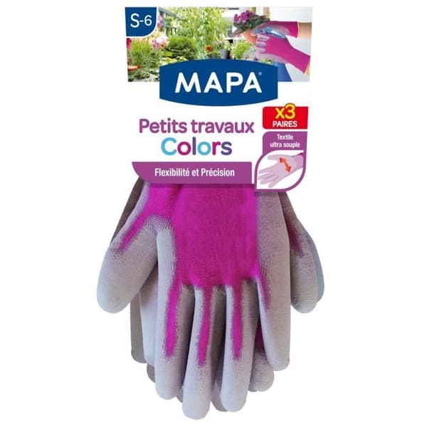 MAPA-paket med 3 trädgårdshandskar Small Work Colors - Storlek S / T6