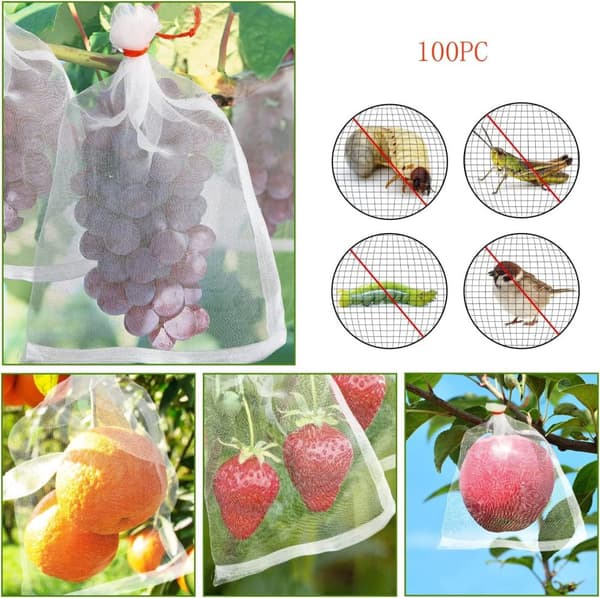 100 uds. Bolsa de protección para plantas y frutas de jardín bolsa de red con cordón insectos plagas de mosquitos pájaros bolsas protectoras para jard