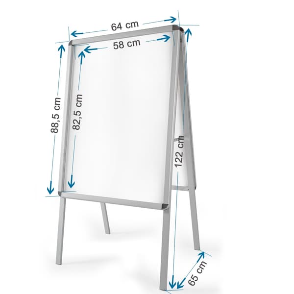 Affischställ A1 i aluminium, dubbelsidigt 120 cm + 2 skyddsark - grå
