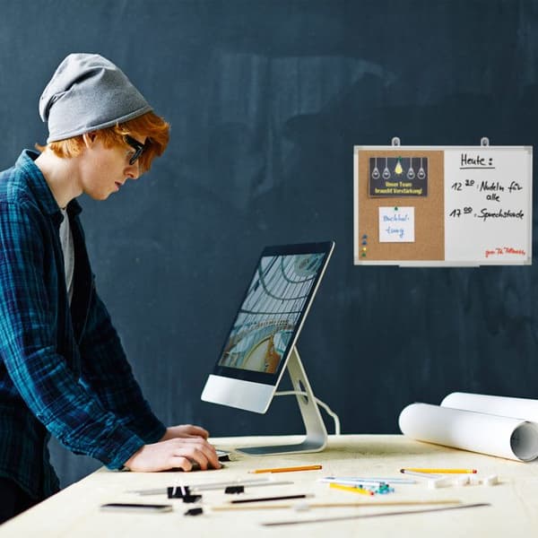 Relaxdays 2 in 1 Combination Whiteboard, Cork Board, Magnetisk, Aluminiumram, Förvaring, 30 x 45 cm, Vit/Naturlig