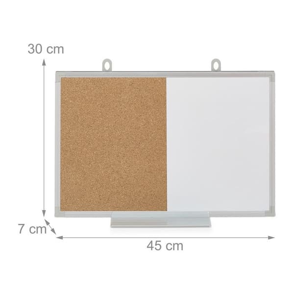 Relaxdays 2 in 1 Combination Whiteboard, Cork Board, Magnetisk, Aluminiumram, Förvaring, 30 x 45 cm, Vit/Naturlig