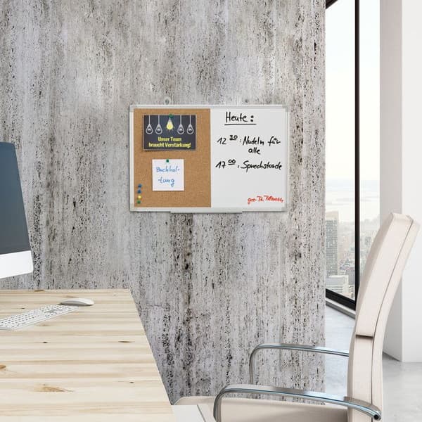 Relaxdays 2 in 1 Combination Whiteboard, Cork Board, Magnetisk, Aluminiumram, Förvaring, 30 x 45 cm, Vit/Naturlig