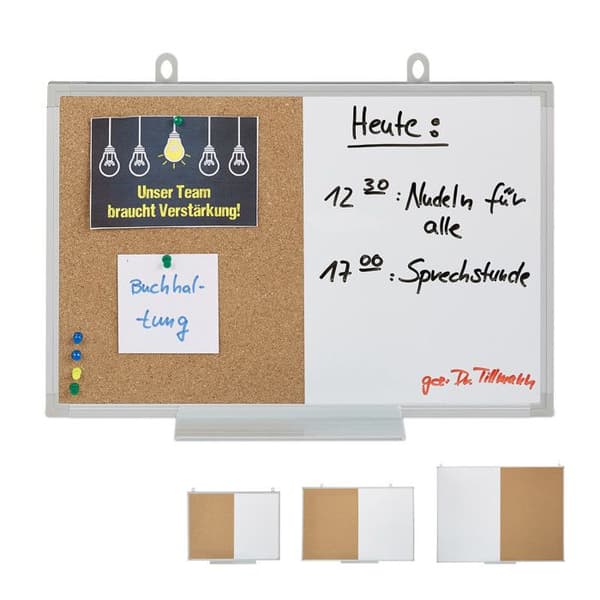 Relaxdays 2 in 1 Combination Whiteboard, Cork Board, Magnetisk, Aluminiumram, Förvaring, 30 x 45 cm, Vit/Naturlig