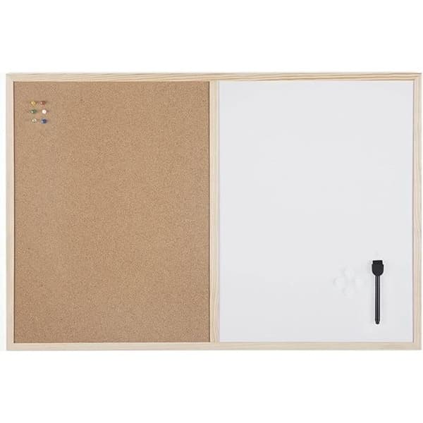 Bi-Office Budget - Blandad tavla, kork och vit magnetisk anslagstavla för torr radering, träram, 90 x 60 cm
