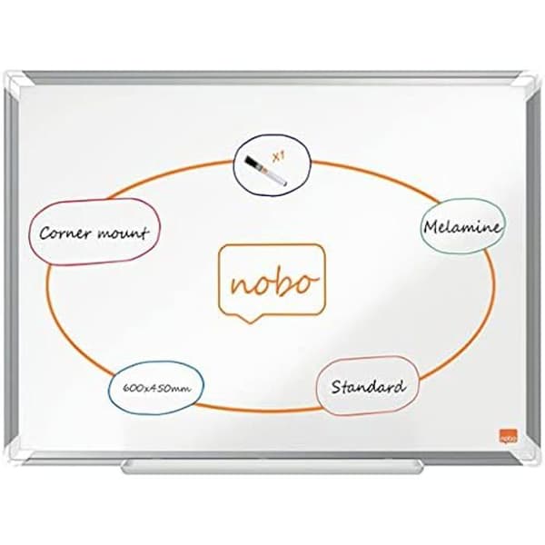 Whiteboard - NOBO - 600 x 450 mm - Icke-magnetisk melamin - Aluminiumram - Markör ingår