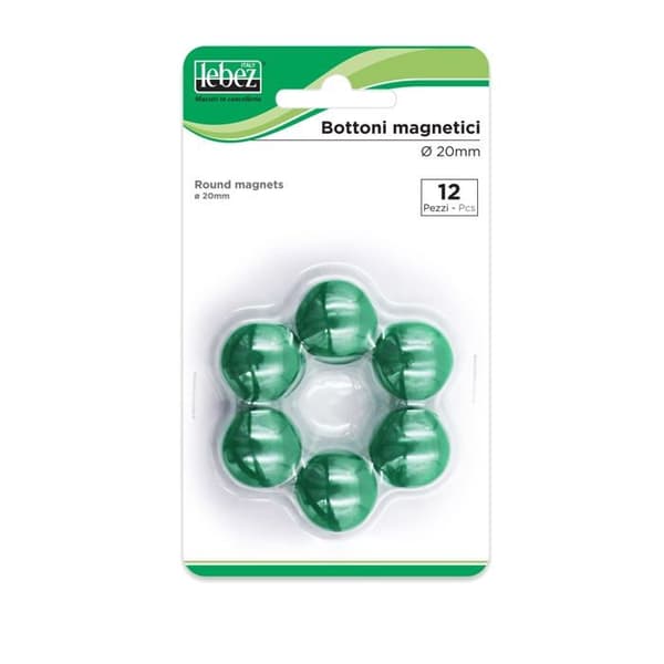 Lebez blädderblock - MR-20-V - blisterförpackning med 12 MR-20 magneter Grön Diam. 20 mm