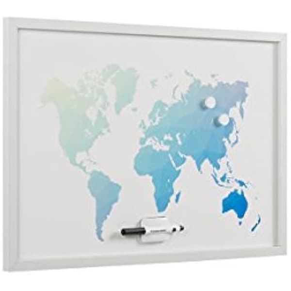 Tavla Vit - BI-OFFICE - Världskarta - Magnetisk Torrtorka - 60x40cm - Vit MDF Ram