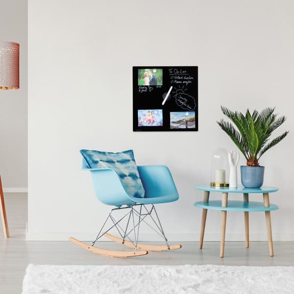 Relaxdays Magnettavla, anslagstavla, påminnelse, 3 magneter, glas, 40x40 cm, svart