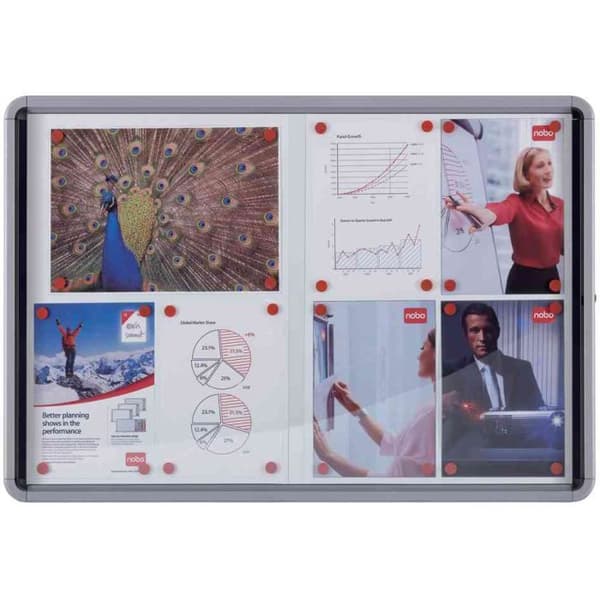 Vitrine - NOBO - 9 x A4 - Magnetisk yta - Aluminiumram - Säkerhetsglas