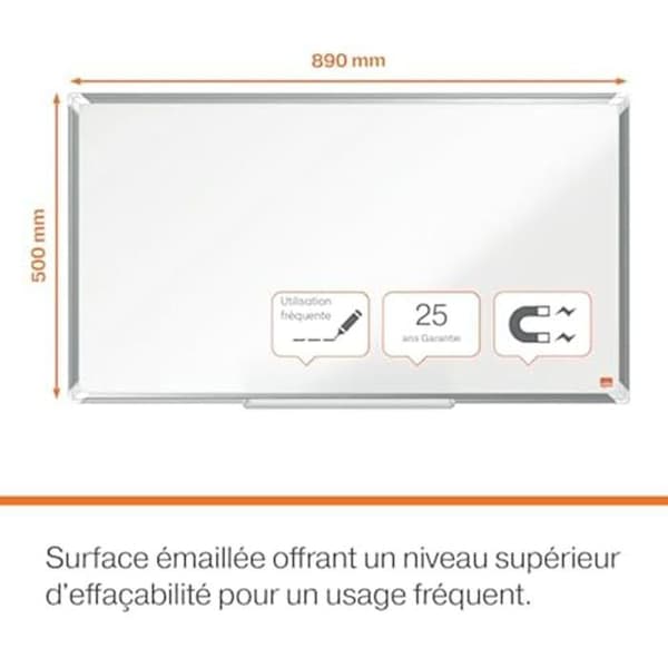 Nobo Magnetisk Vit Tavla med Bred Skärm, 890x500mm, Aluminiumram, Väggmontering i Hörnen, Markenhållare
