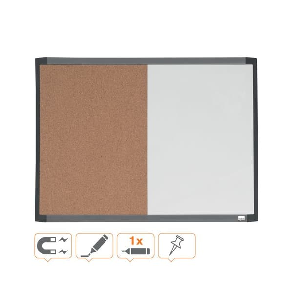 2-i-1 väggskiva - Nobo - Vit - Magnetisk torrradering - Korkskiva - 585 x 430 mm
