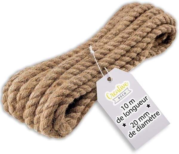 Creative Deco 10m Jute Rep Tjocklek 20mm - Jute Garn - Kattskrapstolpe - Trädgårdsgarn - Cat Tree Rep