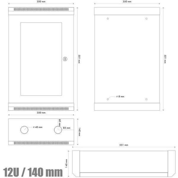 Datacom 10 12U/140 mm (plåt) svart