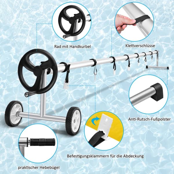 Pool Cover Roll System, 57x62 cm, Sort Sølv