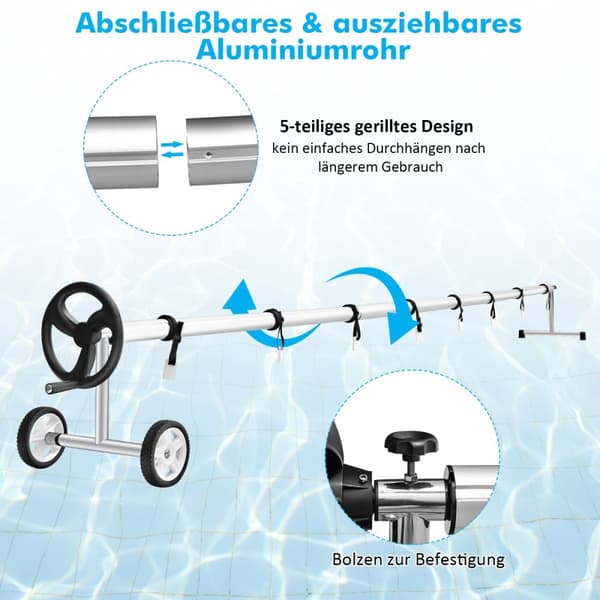 Pool Cover Roll System, 57x62 cm, Sort Sølv