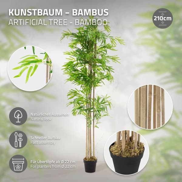 Kunstig bambus 210 cm kunstig plante med ægte træstamme ML-design