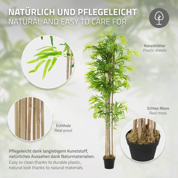 Kunstig bambus 210 cm kunstig plante med ægte træstamme ML-design