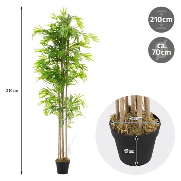 Kunstig bambus 210 cm kunstig plante med ægte træstamme ML-design