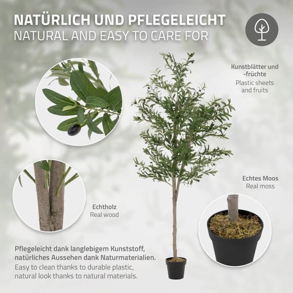 Kunstigt oliventræ 210 cm kunstig plante med stamme af naturligt træ og frugter ML-design