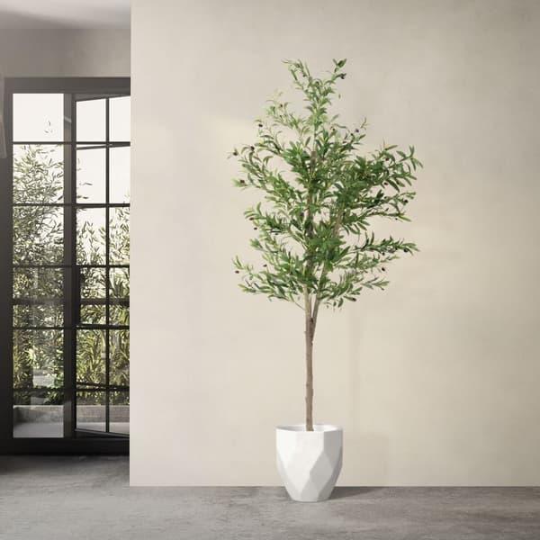 Kunstigt oliventræ 210 cm kunstig plante med stamme af naturligt træ og frugter ML-design