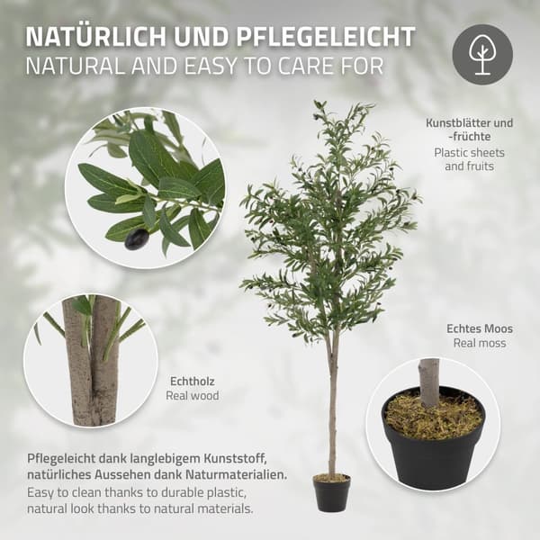Konstgjort olivträd 180 cm konstgjord växt med stam av naturligt trä och frukter ML-design
