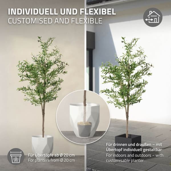 Konstgjort olivträd 180 cm konstgjord växt med stam av naturligt trä och frukter ML-design