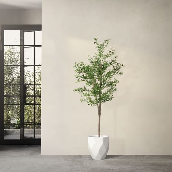Konstgjort olivträd 180 cm konstgjord växt med stam av naturligt trä och frukter ML-design