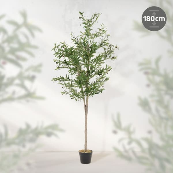 Konstgjort olivträd 180 cm konstgjord växt med stam av naturligt trä och frukter ML-design