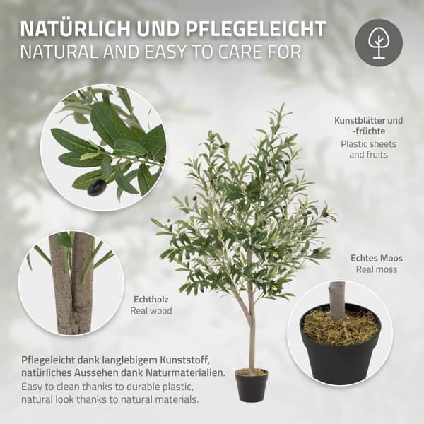 Kunstigt oliventræ 150 cm kunstig plante med naturlig træstamme og frugt ML-design