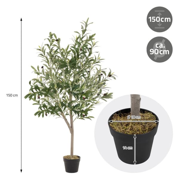 Kunstigt oliventræ 150 cm kunstig plante med naturlig træstamme og frugt ML-design