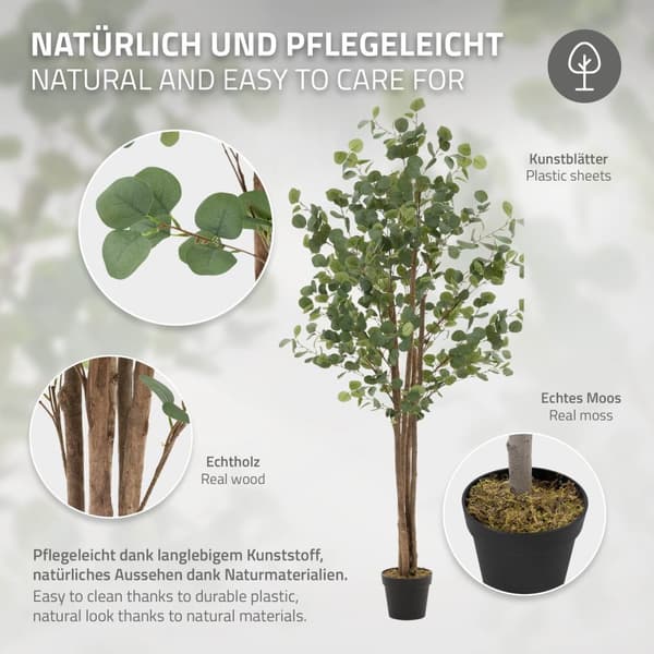 Konstgjort eukalyptusträd 180 cm konstgjord växt med stam av naturligt trä ML-design
