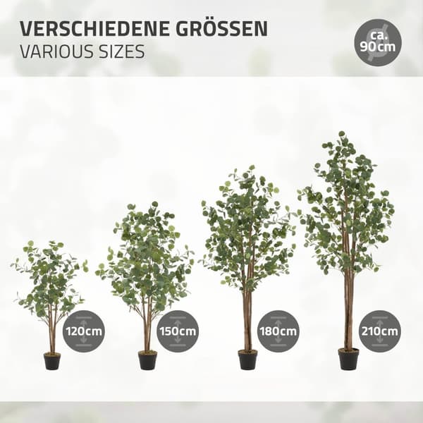 Konstgjort eukalyptusträd 180 cm konstgjord växt med stam av naturligt trä ML-design