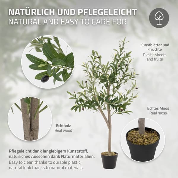 Konstgjort olivträd 120 cm konstgjord växt med stam av naturligt trä och frukter ML-design