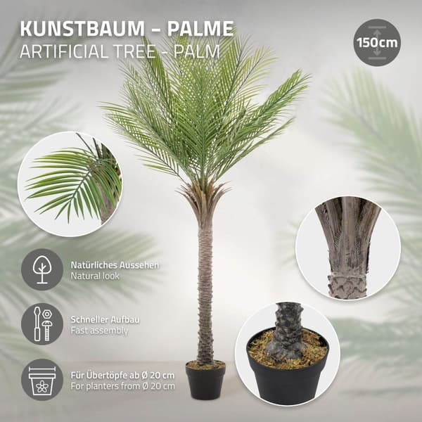 Konstgjord palm 150 cm Tropisk konstgjord palm i kruka ML-design