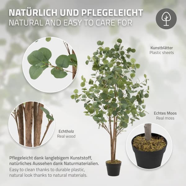 Kunstigt eukalyptustræ 150 cm kunstig plante med naturlig træstamme ML-design