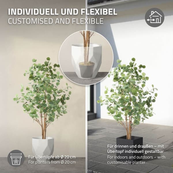 Kunstigt eukalyptustræ 150 cm kunstig plante med naturlig træstamme ML-design