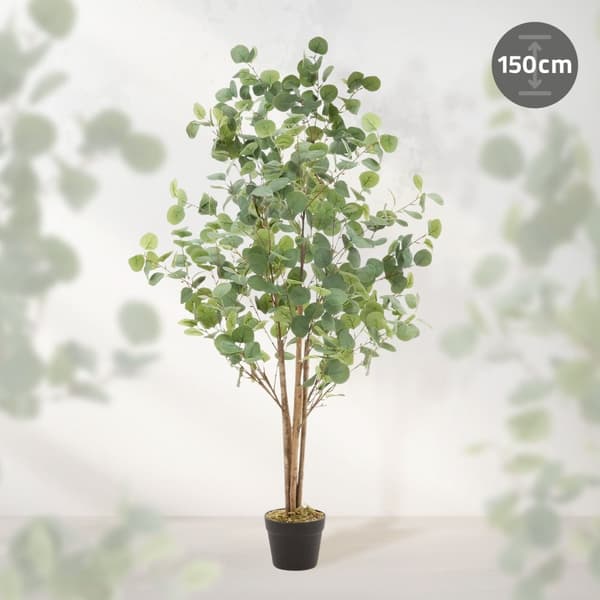 Kunstigt eukalyptustræ 150 cm kunstig plante med naturlig træstamme ML-design