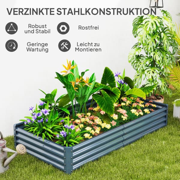 Hævet Havebed, 180x90x30 cm, Sølv