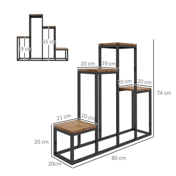 Plante Stand, 4 Lag, 80x20x74 cm, Lys Brun