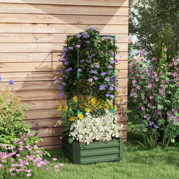 Hævet Havebed med Espalier, 61x61x140 cm, Grøn