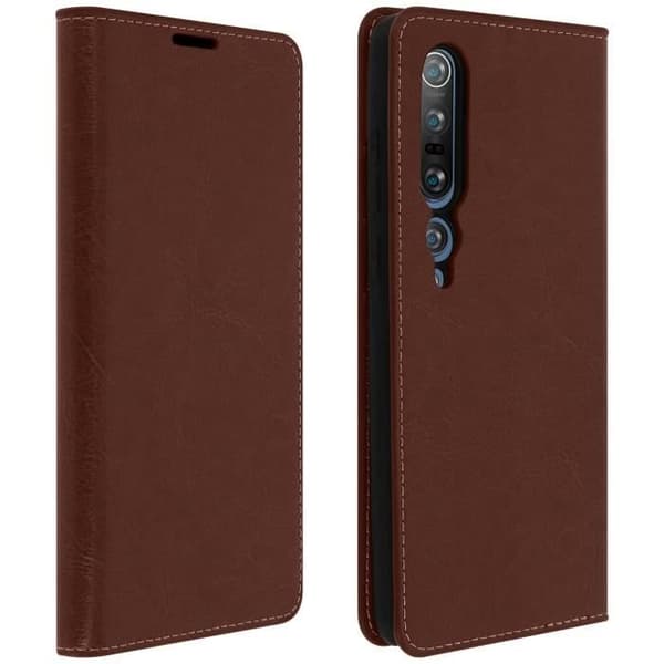 Läderfodral - AVIZAR - Xiaomi Mi 10 / Mi 10 Pro - Kreditkortshållare - Videostöd - Mörkbrun