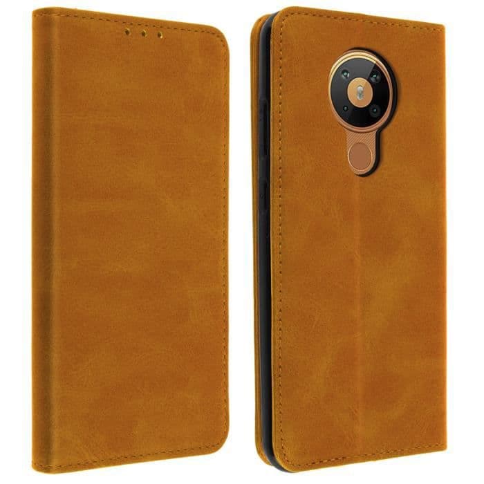 Nokia 5.3 Soft Touch Cover Korthållare Stödfunktion Camel Brown