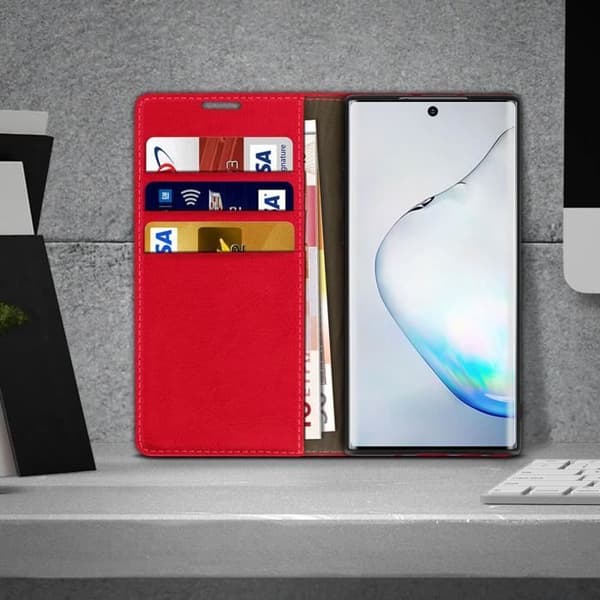 Foliofodral - Samsung - Galaxy Note 10 Plus - Äkta Läder - Röd - Videostöd