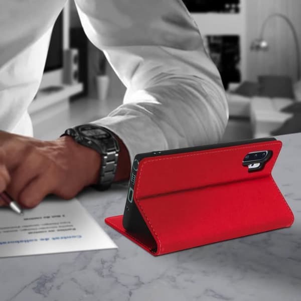 Foliofodral - Samsung - Galaxy Note 10 Plus - Äkta Läder - Röd - Videostöd