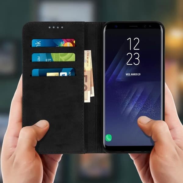 Fodral folio plånbok - AVIZAR - Galaxy S8 Plus - Silikon Gel - Video Stöd - Svart