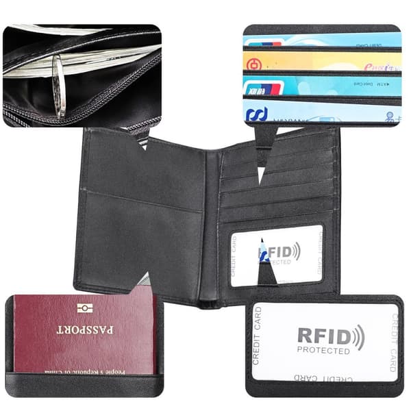 Uppgraderad RFID-spärrande reseplånbok i äkta läder. Passhållare