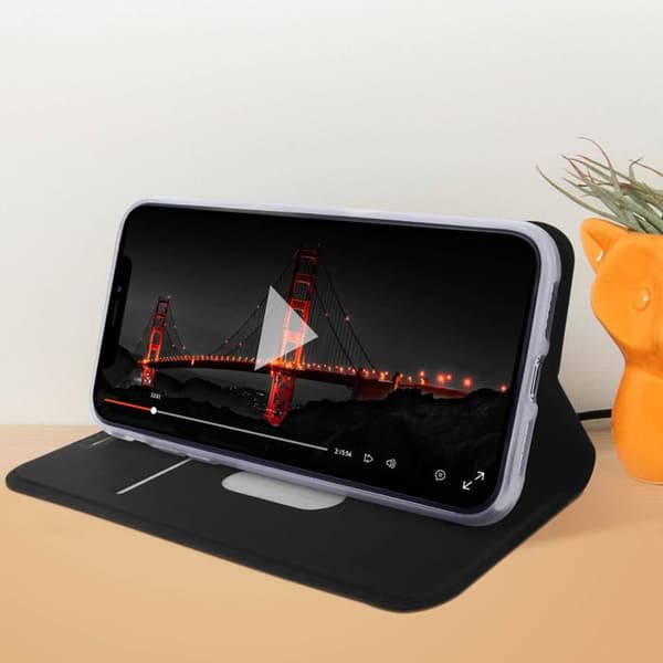 Foliofodral - iPhone 11 - Svart - Ekoleder - Videostöd - Kortförvaring
