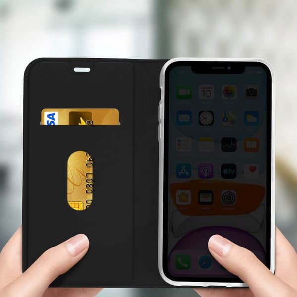 Foliofodral - iPhone 11 - Svart - Ekoleder - Videostöd - Kortförvaring